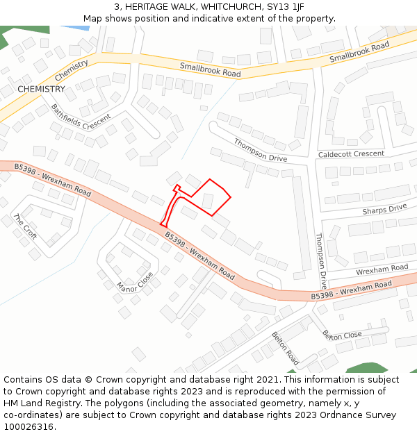 3, HERITAGE WALK, WHITCHURCH, SY13 1JF: Location map and indicative extent of plot