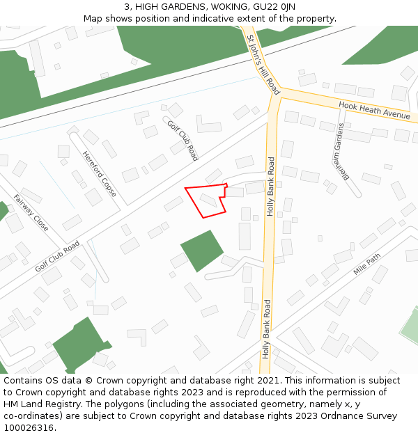 3, HIGH GARDENS, WOKING, GU22 0JN: Location map and indicative extent of plot