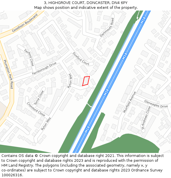 3, HIGHGROVE COURT, DONCASTER, DN4 6PY: Location map and indicative extent of plot