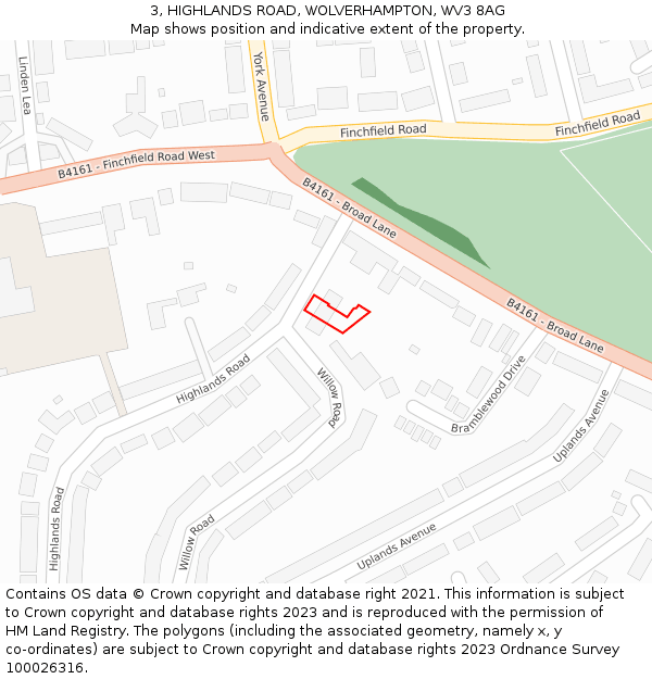 3, HIGHLANDS ROAD, WOLVERHAMPTON, WV3 8AG: Location map and indicative extent of plot