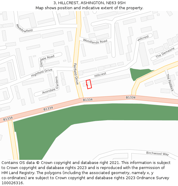 3, HILLCREST, ASHINGTON, NE63 9SH: Location map and indicative extent of plot