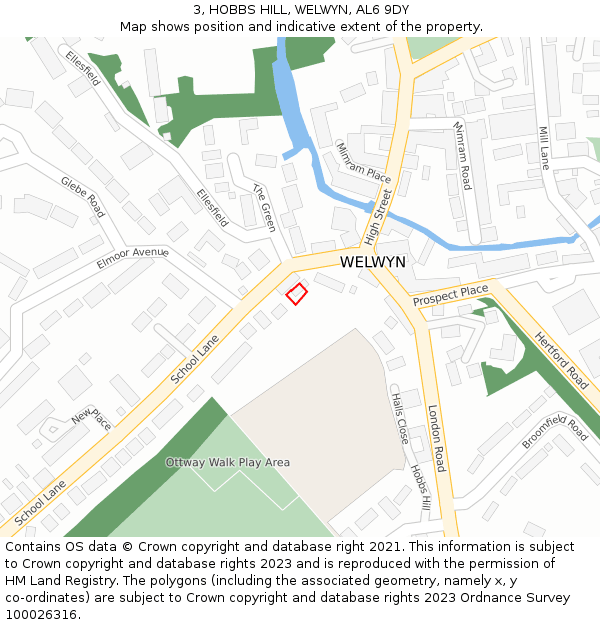 3, HOBBS HILL, WELWYN, AL6 9DY: Location map and indicative extent of plot