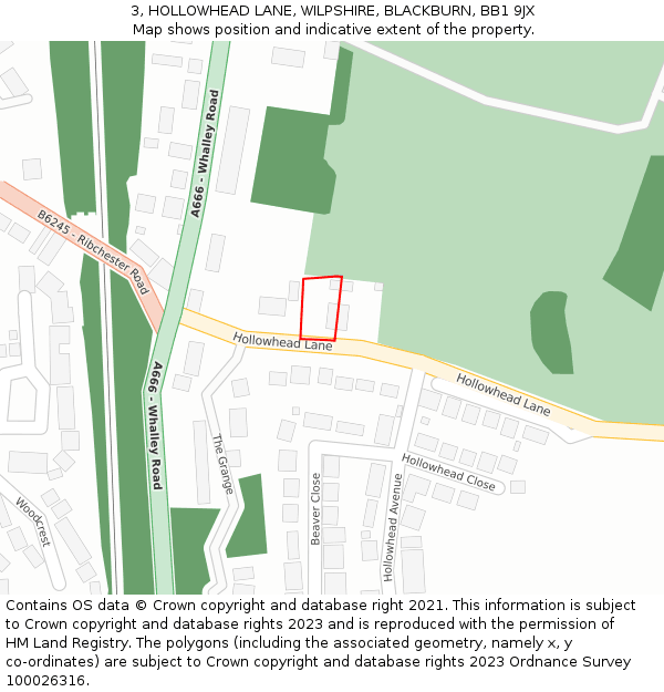3, HOLLOWHEAD LANE, WILPSHIRE, BLACKBURN, BB1 9JX: Location map and indicative extent of plot