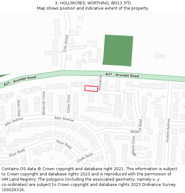 3, HOLLYACRES, WORTHING, BN13 3TD: Location map and indicative extent of plot