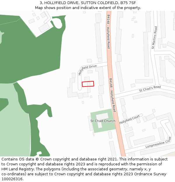 3, HOLLYFIELD DRIVE, SUTTON COLDFIELD, B75 7SF: Location map and indicative extent of plot
