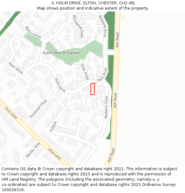 3, HOLM DRIVE, ELTON, CHESTER, CH2 4RJ: Location map and indicative extent of plot