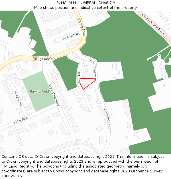 3, HOLM HILL, WIRRAL, CH48 7JA: Location map and indicative extent of plot