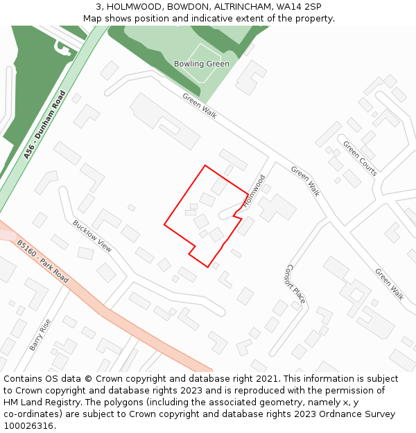 3, HOLMWOOD, BOWDON, ALTRINCHAM, WA14 2SP: Location map and indicative extent of plot