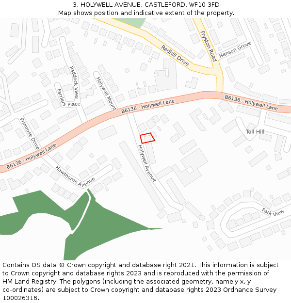 3, HOLYWELL AVENUE, CASTLEFORD, WF10 3FD: Location map and indicative extent of plot