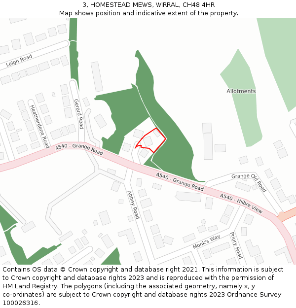 3, HOMESTEAD MEWS, WIRRAL, CH48 4HR: Location map and indicative extent of plot