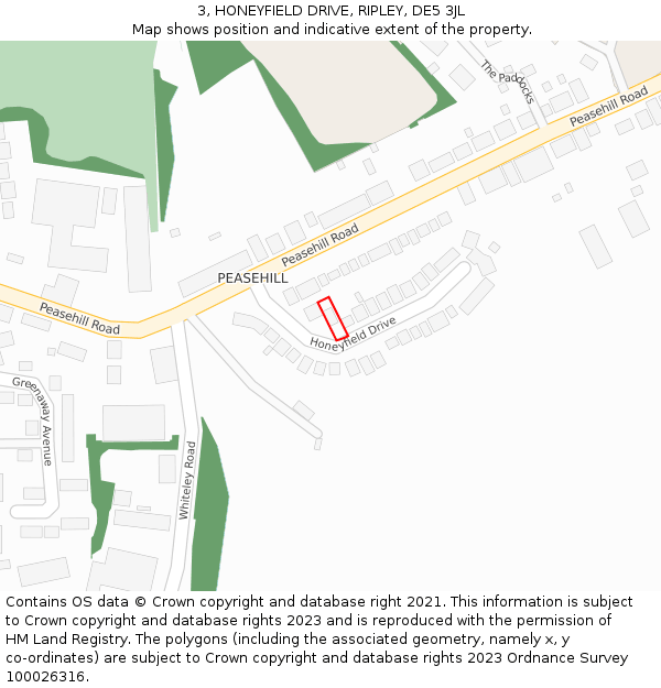 3, HONEYFIELD DRIVE, RIPLEY, DE5 3JL: Location map and indicative extent of plot