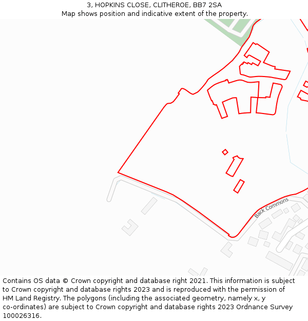 3, HOPKINS CLOSE, CLITHEROE, BB7 2SA: Location map and indicative extent of plot