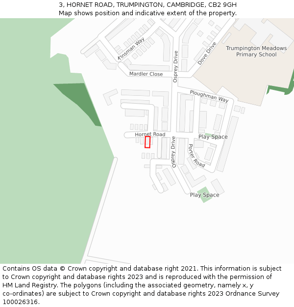 3, HORNET ROAD, TRUMPINGTON, CAMBRIDGE, CB2 9GH: Location map and indicative extent of plot