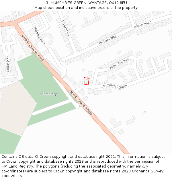 3, HUMPHRIES GREEN, WANTAGE, OX12 8FU: Location map and indicative extent of plot