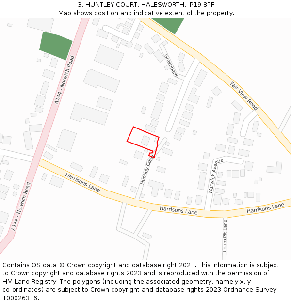 3, HUNTLEY COURT, HALESWORTH, IP19 8PF: Location map and indicative extent of plot