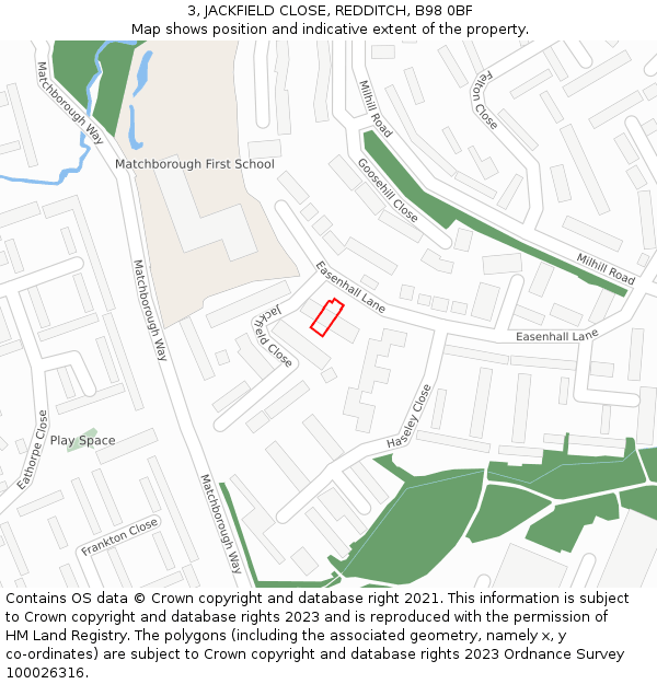 3, JACKFIELD CLOSE, REDDITCH, B98 0BF: Location map and indicative extent of plot