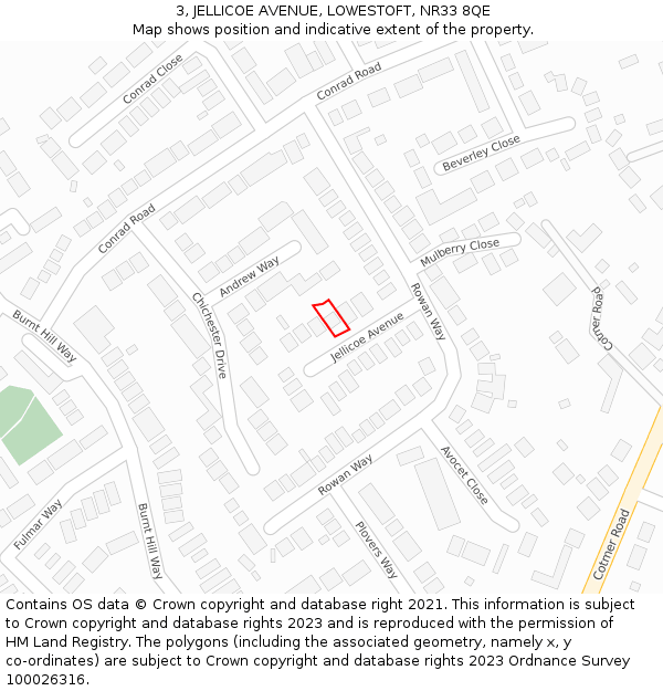 3, JELLICOE AVENUE, LOWESTOFT, NR33 8QE: Location map and indicative extent of plot