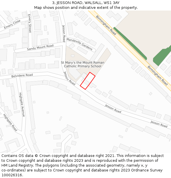 3, JESSON ROAD, WALSALL, WS1 3AY: Location map and indicative extent of plot
