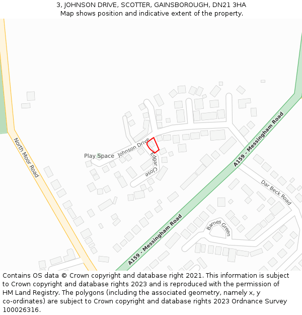 3, JOHNSON DRIVE, SCOTTER, GAINSBOROUGH, DN21 3HA: Location map and indicative extent of plot