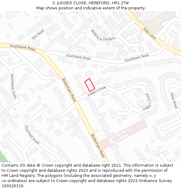 3, JUDGES CLOSE, HEREFORD, HR1 2TW: Location map and indicative extent of plot