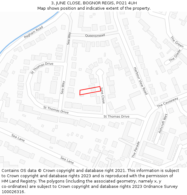 3, JUNE CLOSE, BOGNOR REGIS, PO21 4UH: Location map and indicative extent of plot