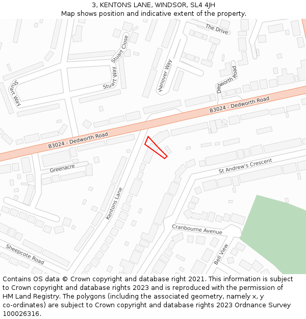 3, KENTONS LANE, WINDSOR, SL4 4JH: Location map and indicative extent of plot