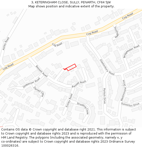 3, KETERINGHAM CLOSE, SULLY, PENARTH, CF64 5JW: Location map and indicative extent of plot