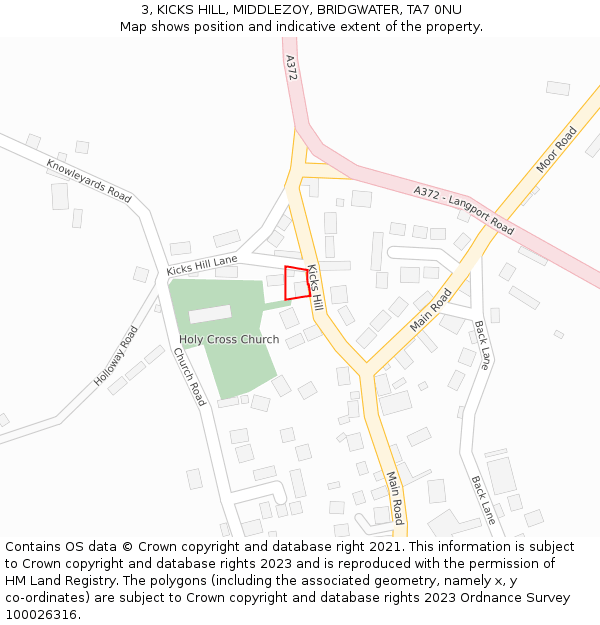 3, KICKS HILL, MIDDLEZOY, BRIDGWATER, TA7 0NU: Location map and indicative extent of plot