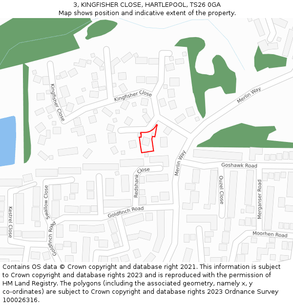 3, KINGFISHER CLOSE, HARTLEPOOL, TS26 0GA: Location map and indicative extent of plot