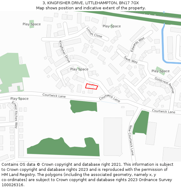 3, KINGFISHER DRIVE, LITTLEHAMPTON, BN17 7GX: Location map and indicative extent of plot