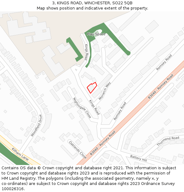 3, KINGS ROAD, WINCHESTER, SO22 5QB: Location map and indicative extent of plot