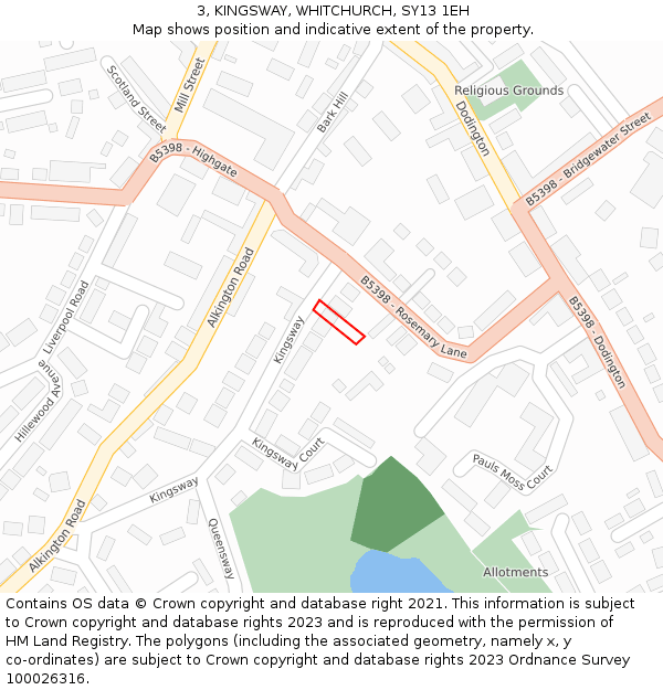 3, KINGSWAY, WHITCHURCH, SY13 1EH: Location map and indicative extent of plot