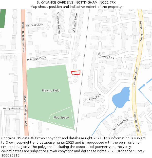 3, KYNANCE GARDENS, NOTTINGHAM, NG11 7FX: Location map and indicative extent of plot
