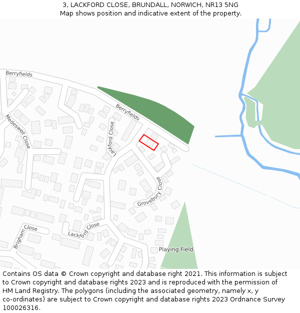 3, LACKFORD CLOSE, BRUNDALL, NORWICH, NR13 5NG: Location map and indicative extent of plot