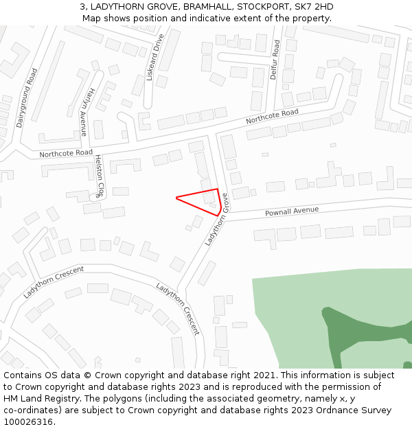 3, LADYTHORN GROVE, BRAMHALL, STOCKPORT, SK7 2HD: Location map and indicative extent of plot