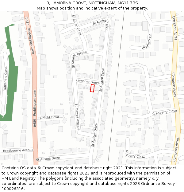 3, LAMORNA GROVE, NOTTINGHAM, NG11 7BS: Location map and indicative extent of plot