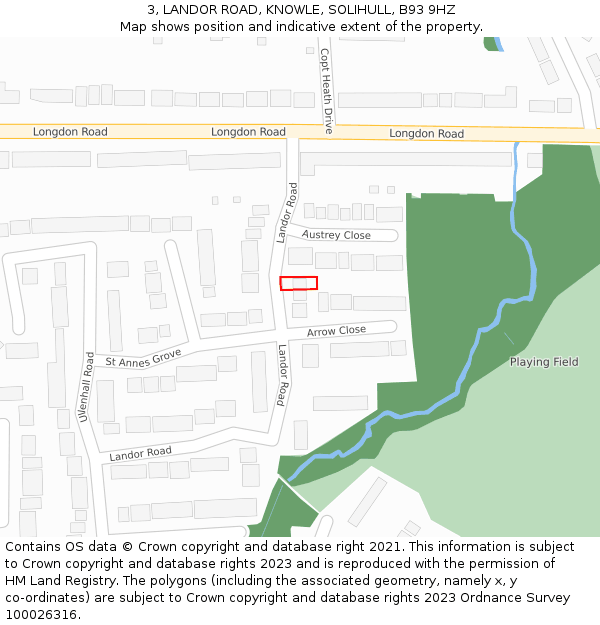 3, LANDOR ROAD, KNOWLE, SOLIHULL, B93 9HZ: Location map and indicative extent of plot