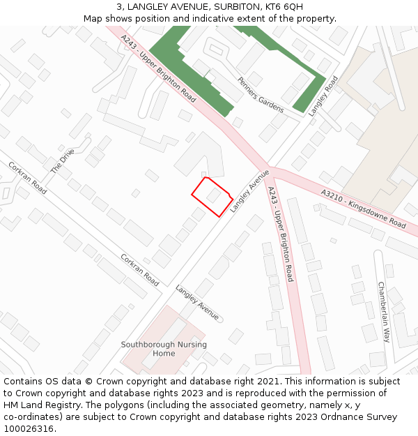 3, LANGLEY AVENUE, SURBITON, KT6 6QH: Location map and indicative extent of plot