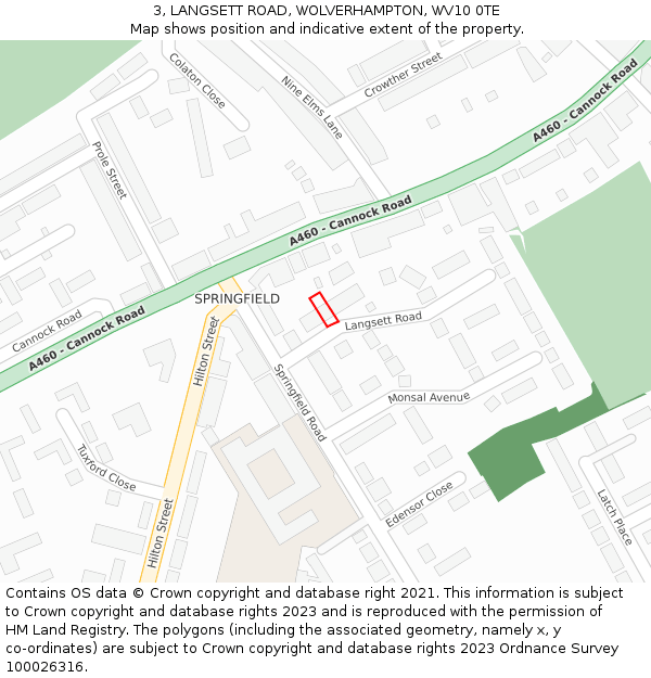 3, LANGSETT ROAD, WOLVERHAMPTON, WV10 0TE: Location map and indicative extent of plot