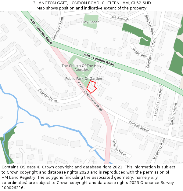 3 LANGTON GATE, LONDON ROAD, CHELTENHAM, GL52 6HD: Location map and indicative extent of plot