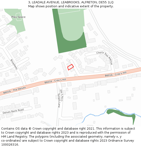 3, LEADALE AVENUE, LEABROOKS, ALFRETON, DE55 1LQ: Location map and indicative extent of plot