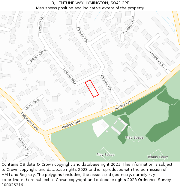 3, LENTUNE WAY, LYMINGTON, SO41 3PE: Location map and indicative extent of plot