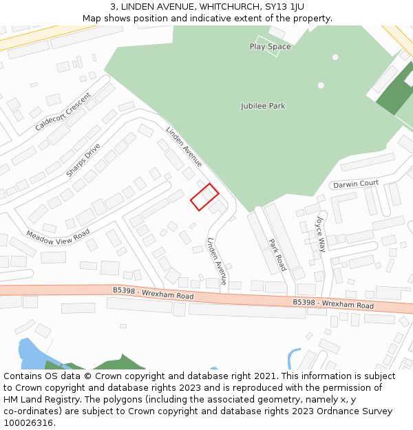 3, LINDEN AVENUE, WHITCHURCH, SY13 1JU: Location map and indicative extent of plot