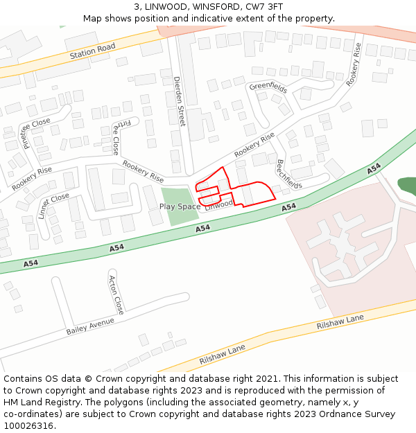 3, LINWOOD, WINSFORD, CW7 3FT: Location map and indicative extent of plot