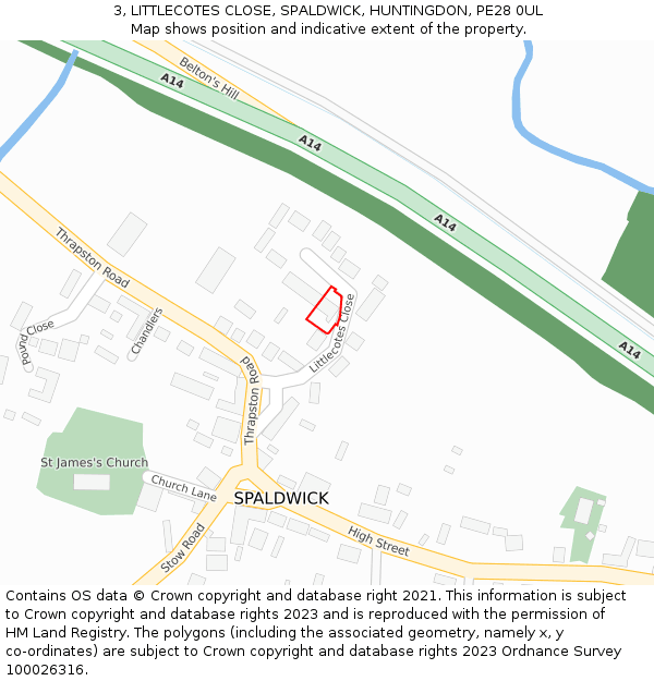 3, LITTLECOTES CLOSE, SPALDWICK, HUNTINGDON, PE28 0UL: Location map and indicative extent of plot