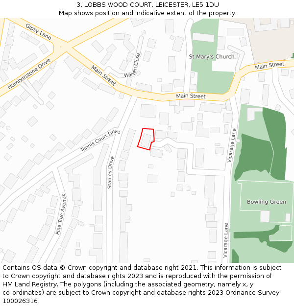 3, LOBBS WOOD COURT, LEICESTER, LE5 1DU: Location map and indicative extent of plot