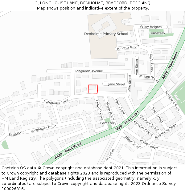 3, LONGHOUSE LANE, DENHOLME, BRADFORD, BD13 4NQ: Location map and indicative extent of plot