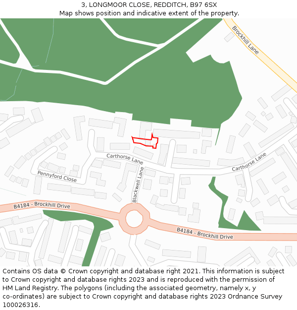 3, LONGMOOR CLOSE, REDDITCH, B97 6SX: Location map and indicative extent of plot
