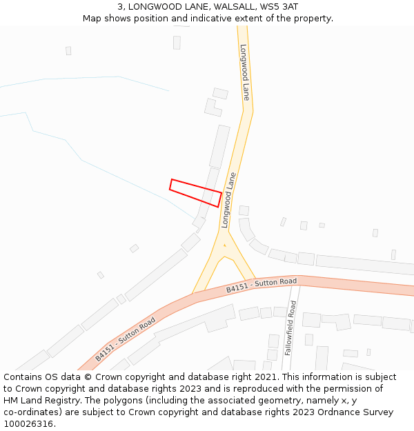 3, LONGWOOD LANE, WALSALL, WS5 3AT: Location map and indicative extent of plot