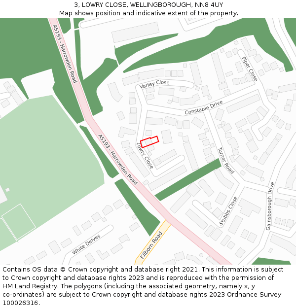 3, LOWRY CLOSE, WELLINGBOROUGH, NN8 4UY: Location map and indicative extent of plot